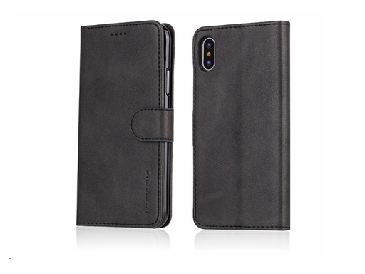 [H22882] Læder flipcover m. kortholder - Til iPhone XR, Sort