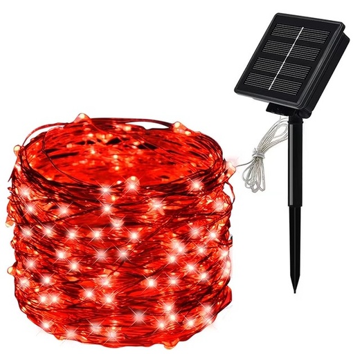 [H34239] Udendørs solcelle LED lyskæde - 100 Røde LEDs (12m)