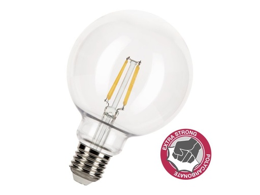 [H57668] G95 LED Filament Safe - 4W, E27 Klar slagfast, 2700K