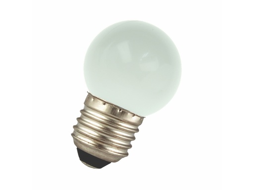 [H35928] G45 LED pære - 240VAC 1W, E27 sokkel, Kold hvid (IP44)