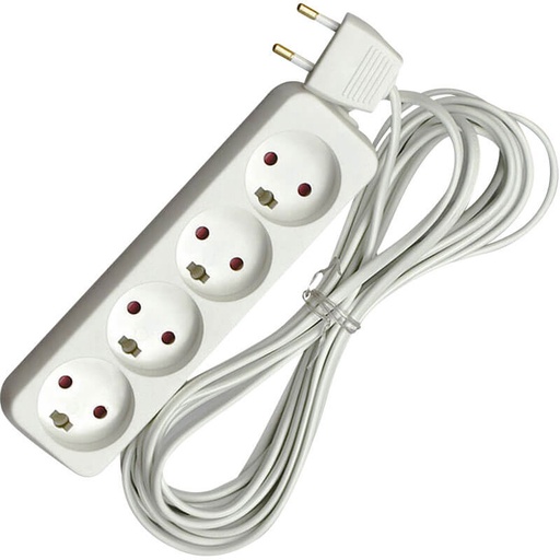 [6228659705] 4 - stikdåse uden / jord 5 m ledning hvid