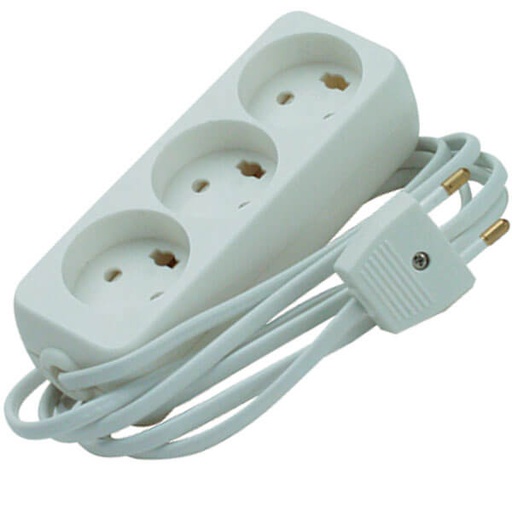 [6228660006] 3 - stikdåse m/jord 5 m. ledning hvid