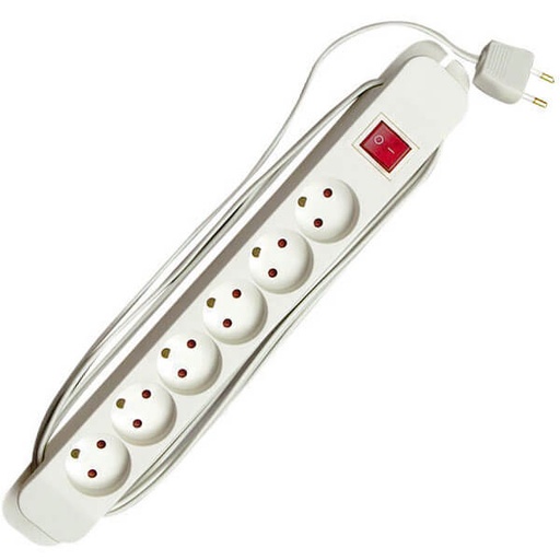 [6228660339] 6-stikdåse m/afbryder u/jord hvid m.ledning