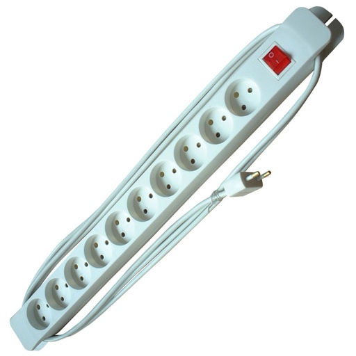 [6228660805] 10-stikdåse m/afbryder u/jord 3 m. Ledning Hvid