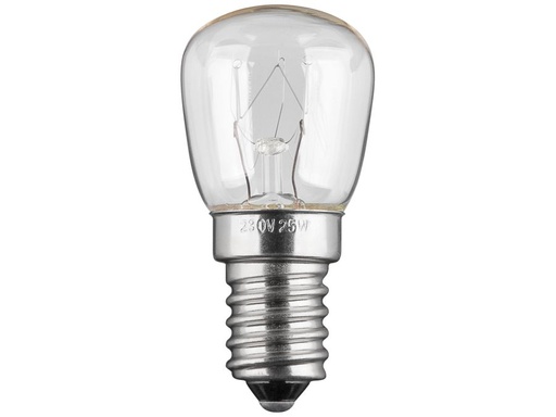 [H33247] Køleskabspære - 230V / 25W, E14 sokkel, Klar (Ø26 x 56mm)