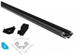 [H28988] Alu. LED profil - Type C, Anodiseret sort (1m)