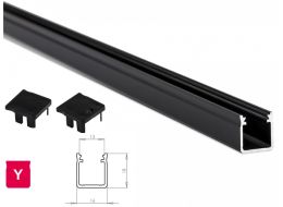 [H29099] Alu. LED profil - Type Y, Anodiseret sort (2,02m)