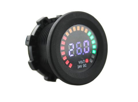 [H35455] 24V bil-batteri panel-voltmeter - 5-30Vdc, Farve-LED displ.