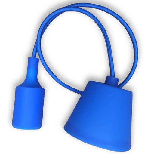 [72283476] Blå pendel med stofledning og E27 silikonefatning