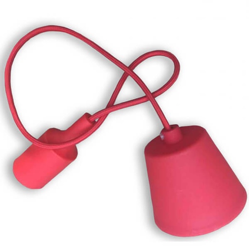 [72283480] Rød pendel med stofledning og E27 silikonefatning