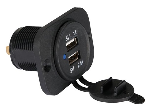 [H46815] USB biladapter til panelmontage - 12/24V ind > 2 x USB 5V ud