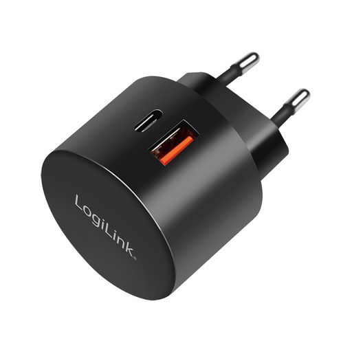 [H61585] USB netadapter - 1xUSB-A QC (3A), 1xUSB-C PD (20W), Sort