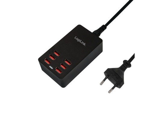 [H41847] USB ladestation - 6 x 5V/2,4A (maks. 6,4A), Sort