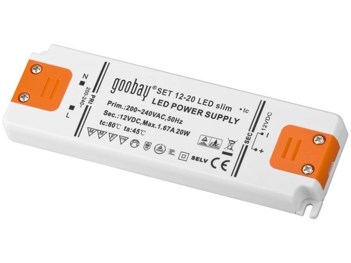[H45146] LED strømforsyning - 12Vdc / 20W - IP20, "slimline"