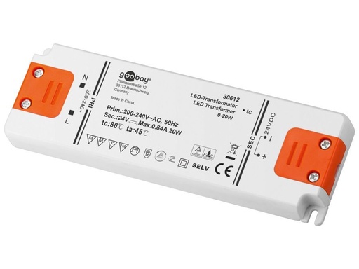 [H45154] LED strømforsyning - 24Vdc / 20W - IP20, "slimline"