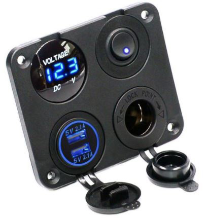[H35960] USB panel - 2 x 5V/2,1A USB, 12V cigar, LED voltmeter, kont.