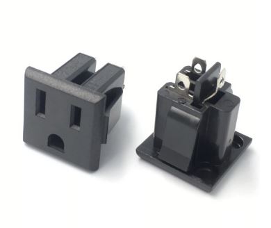 [H29380] Strømudtag, 3pol US Nema 5-15R, 125V/15A, kabinetmont., Sort