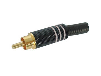 [H21272] RCA(phono) han - Guld, Sort hus m. Hvid ring (kabel Ø7mm)