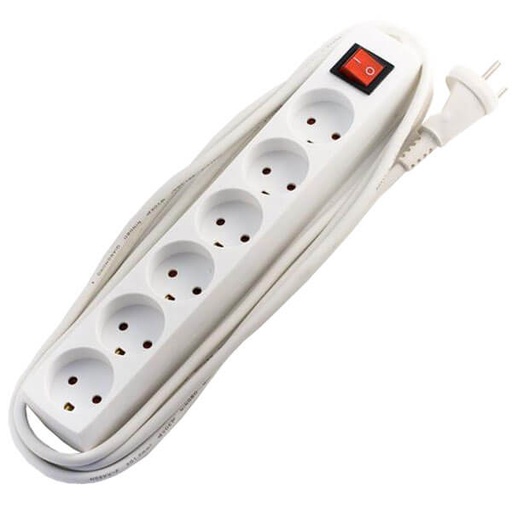 [7828100907] Stikdåse børnesikret 6-vejs 1,5m m/afb m/jord hvid