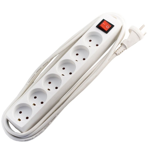 [7828100923] Stikdåse børnesikret 6-vejs 3m m/afb m/jord hvid