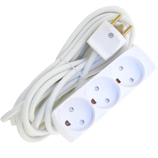 [7828101045] Stikdåse børnesikret 3-vejs 5m hvid m/jord