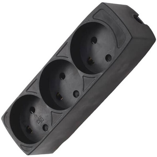 [7828101524] Stikdåse børnesikret 3-vejs m/jord sort