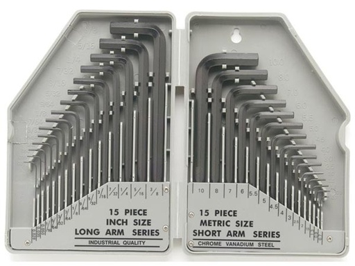 [H22218] Unbrako-sæt - 0,028 til 3/8" og 0,7 til 10mm (30 dele)