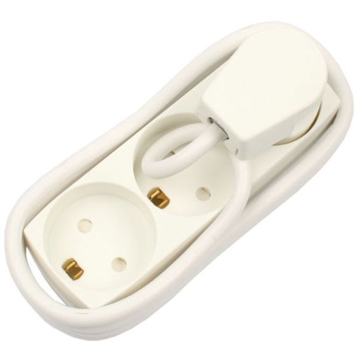 [7828103014] Stikdåse børnesikret 3-vejs m. jord 5m ledning hvid