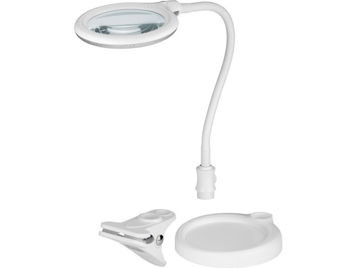 [H38101] LED-luplampe m. clip-holder og bordfod - 5W, 3 dioptri, Hvid
