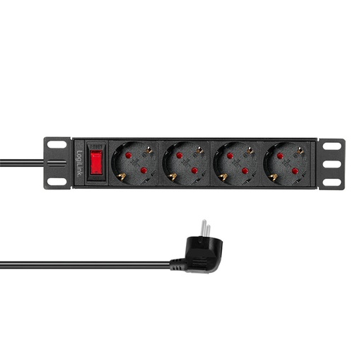 [H62237] 10" Stikdåse til rack - 4 x CEE7/3, med kontakt, Sort (2m)