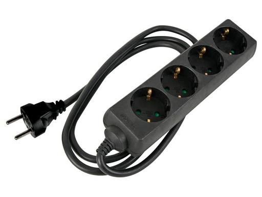 [H48348] Stikdåse - 4 x CEE7/3 hun, m. krympeflex, Sort (1,5m)