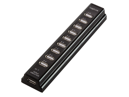 [H41916] USB 2.0 HUB - 10-port, incl. 3,5A strømforsyning, Sort