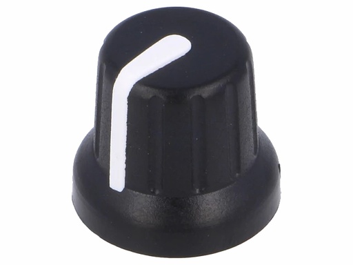 [H64007] Drejeknap til 6,35mm D-aksel, Ø16x14,4mm, Sort m. hvid streg