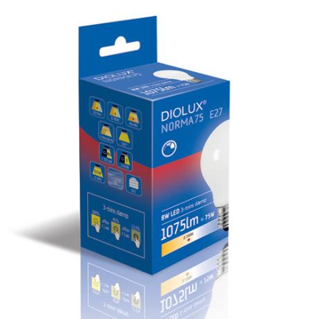 [784318] Diolux NORMA75 8W E27 1075Lm 3-trins dæmpbare LED