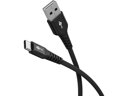 [H64820] USB-A til USB-C Supersoft PD Tekstilkabel, 3A, Sort (1m)