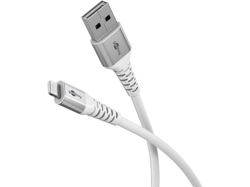[H64809] USB-A til Lightning Supersoft Tekstilkabel, 3A, Hvid (2m)