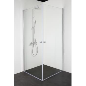 [674942160] Ret hjørne 90x90x195cm klar glas, blank aluprofil