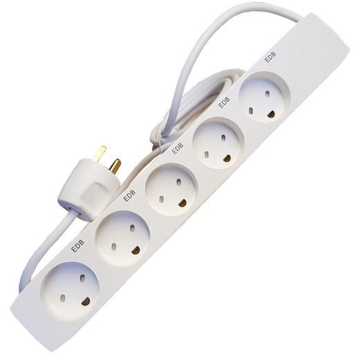 [95781] EDB 5-stikdåse m/jord med 5 meter ledning hvid