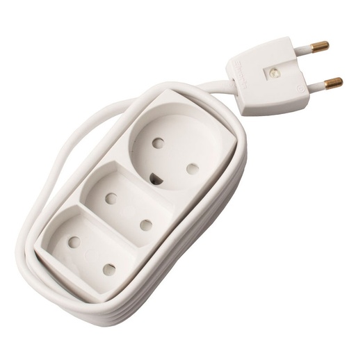 [7828990447] Stikdåse børnesikret 2 flade + 1 rund 1,5m - hvid