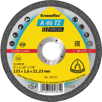 [881350311] Klingspor skæreskive A 46 TZ, til rust.stål, 125 x 1,6 mm, Lige
