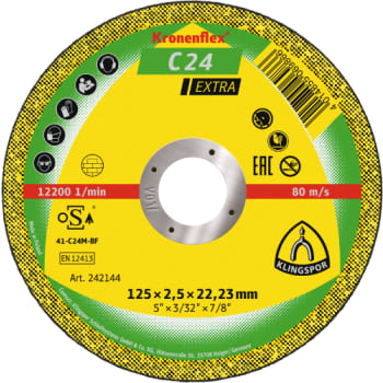 [881350351] Klingspor skæreskive C 24 Extra, til sten, 125 x 2,5 mm, Lige