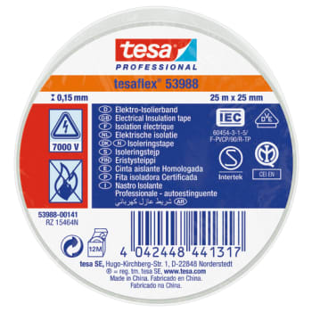 [881520189] ISOLERINGSTAPE VDE/IEC PVC 25MX25MM HVID