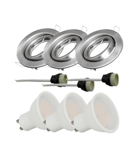 [44448884] 3-pak Indbygningsspot med 5W GU10 pære, børstet
