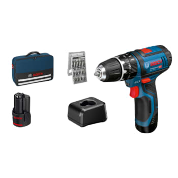[881400059] Bosch slagboremaskine GSB 12V-15, 2 x 12 V/ 2,0 Ah, 25XT Bag