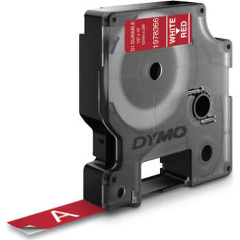 [881772302] DYMO D1 Durable tape hvid på rød 12 mmx3m