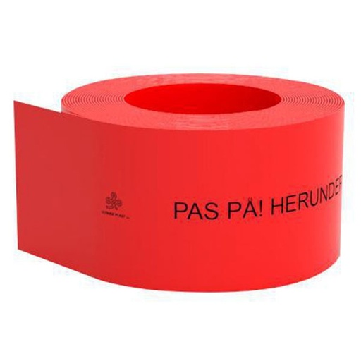 [7930300802] Kabelafdæk rød 100x1,8 mm. - "Pas på - herunder stærkstrøm" - 50 meter