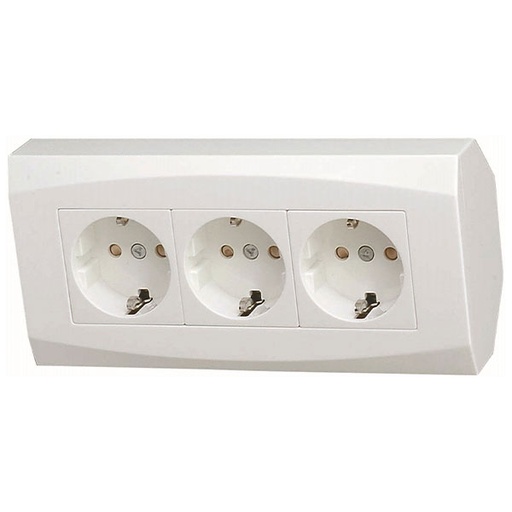 [1890056] Tripel schuko stikkontakt med jord til hjørnemont.