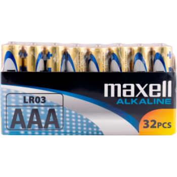 [991118038] Maxell Long Life alkaline AAA / LR03 Shrink batterier, 32 stk.