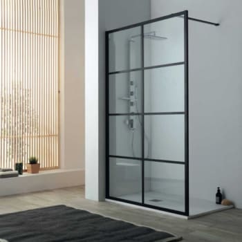 [930204244] Lavabo Walk in brusevæg, 100 cm, klart glas, mat sort profil