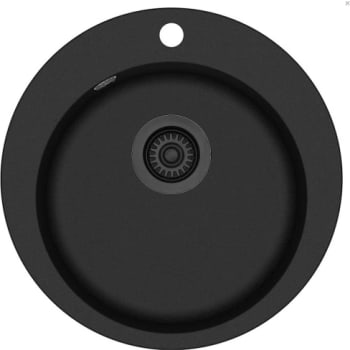 [930217130] Lavabo Saturn rund komposit køkkenvask, sort, sort afløbssæt